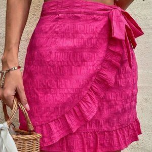 Pink Knot Side Ruffle Trim Wrap Mini Skirt
